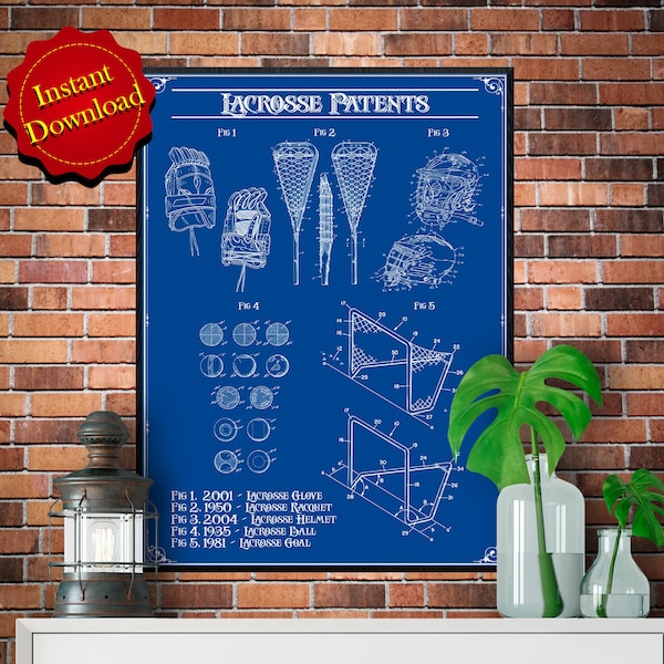 Lacrosse Patents Digital Download, Sports Gift Printable Wall Art