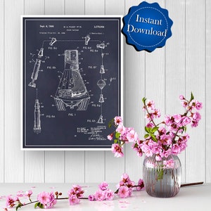 Space Capsule Patent Digital Download, Astronaut Art Blueprint Art