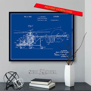 Sikorsky Hubschrauber Patent Digitaler Download, Pilot oder Flugschüler Geschenk Hubschrauber Blueprint