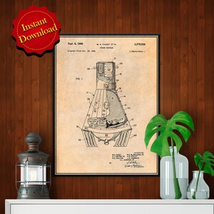 Space Capsule Patent Digital Download, Astronaut Art Blueprint Art