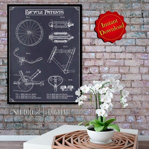 Bicycle Patents Digital Download, Cycling Art Print Vintage Bicycle Tour De France