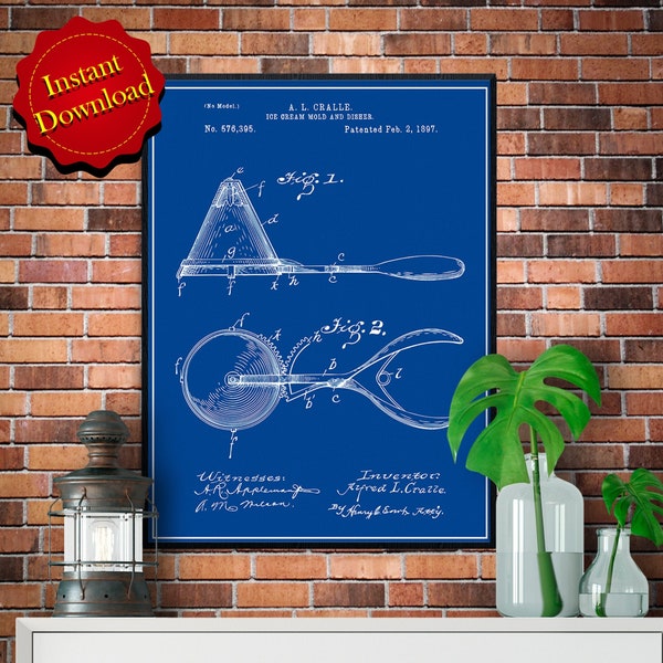 Ice Cream Mold and Disher Patent Digital Download, African American Art