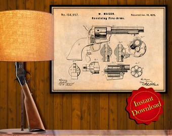 1875 Patent für drehbare Schusswaffe Digitaler Download, Schusswaffe, Schütze, Handfeuerwaffe, Waffenliebhaber, Polizei Geschenk