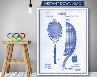 Tennis Racket Patent Digital Download, Tennis Gifts Tennis Poster