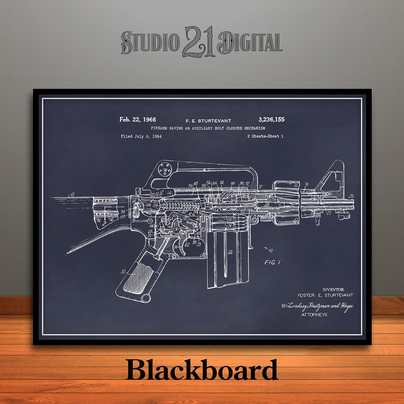 AR-15 Assault Rifle M16 Patent Digital Download, Gun Art Military Decor ...