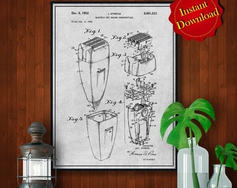 Electric Shaver Patent Print: 1950s Barber Shop Decor (Digital Download)
