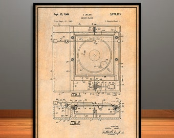 1966 Record Player Printable Patent, Vintage Turntable Music Art Print