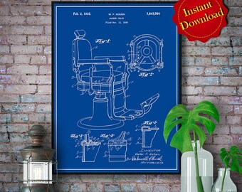 Koken Barber Chair Patent Print: 1929 Blueprint Art (Digital Download)