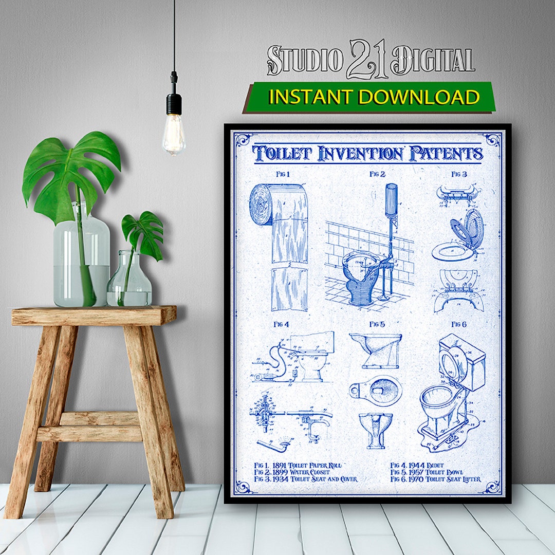 Toilet Invention Patents Digital Download, Bathroom Wall Decor Etsy