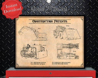 Construction Heavy Equipment Patents Digital Download, Operator Gift Construction Art