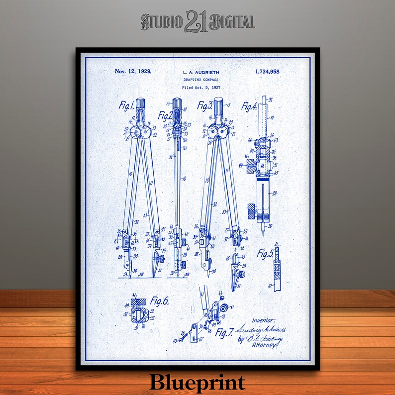 Drafting Compass Components Drafting Compass Patent Digital Download, Blueprint Architect Gift ...