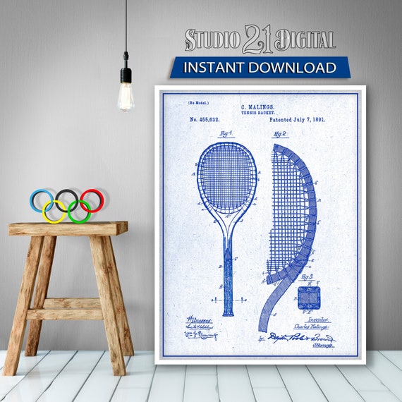 Vintage 1891 Tennis Racket Patent Drawing Gift T-Shirt Vintage 1891 Tennis Racket Patent Drawing Gift T-Shirt