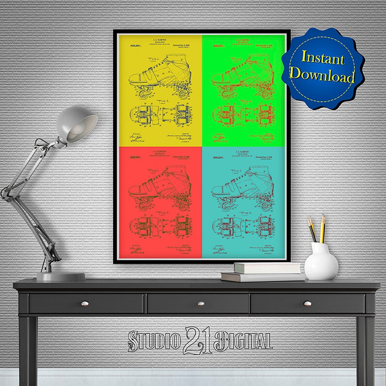 Roller Skates Roller Derby Gifts Roller Skate Pop Art Patent Digital Download