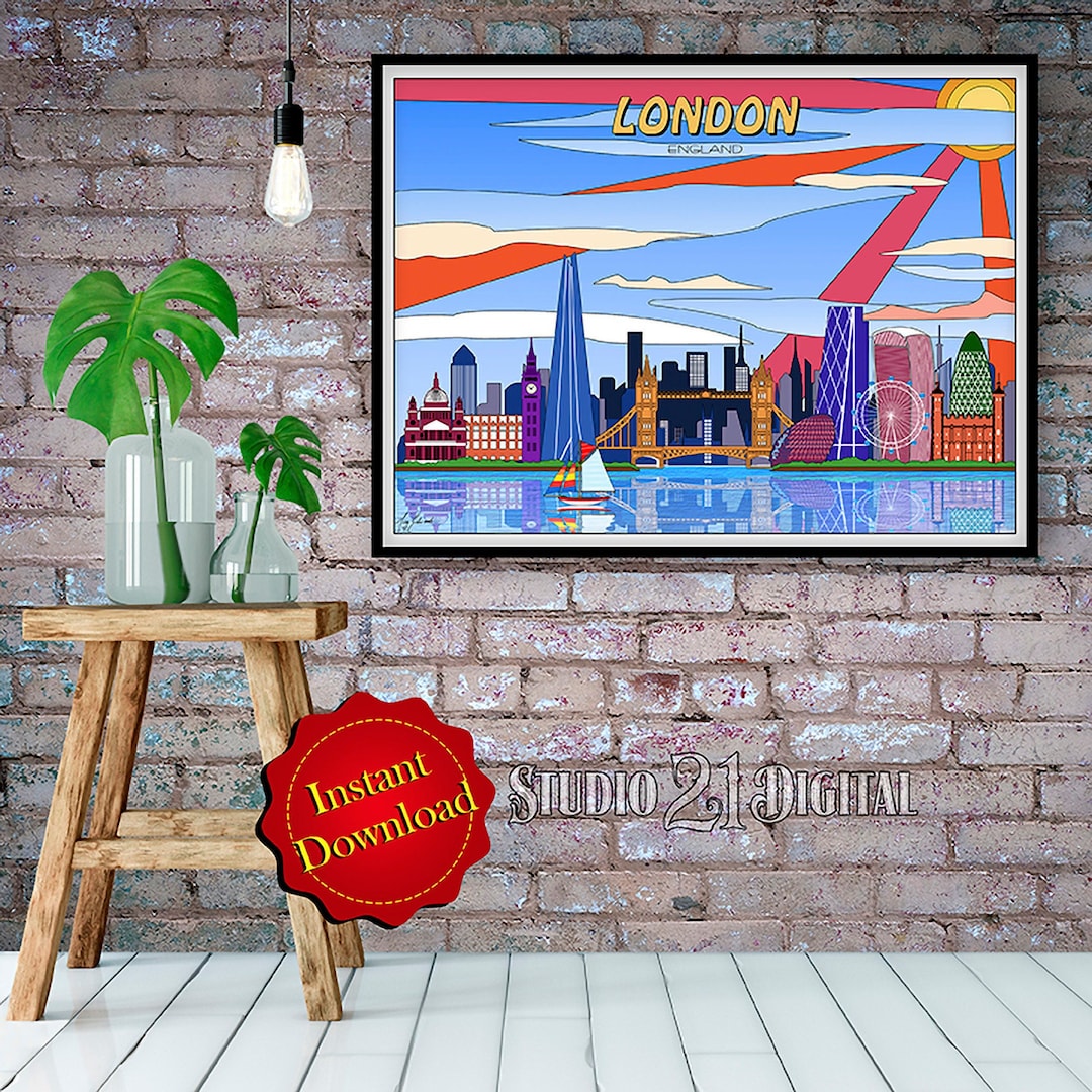 London Pop Art Digital Download, England City Skyline Print, Travel ...
