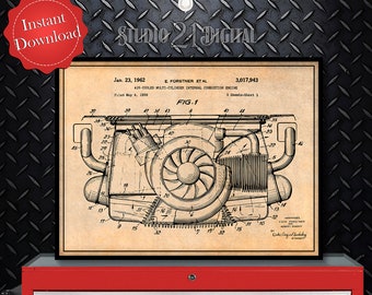 Air Cooled Engine Patent Digital Download, Garage Art