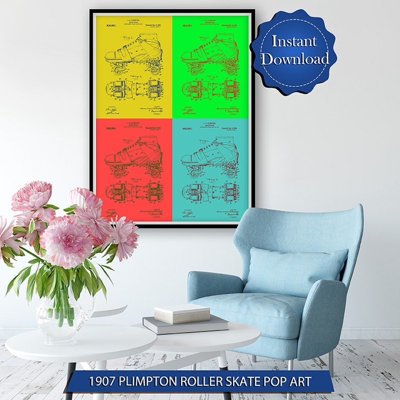 Roller Skates Roller Derby Gifts Roller Skate Pop Art Patent Digital Download