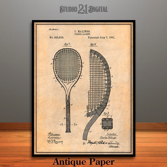 Vintage 1891 Tennis Racket Patent Drawing Gift T-Shirt Vintage 1891 Tennis Racket Patent Drawing Gift T-Shirt