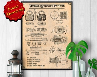 Vintage Locksmith Patents Digital Download, Retro Technology