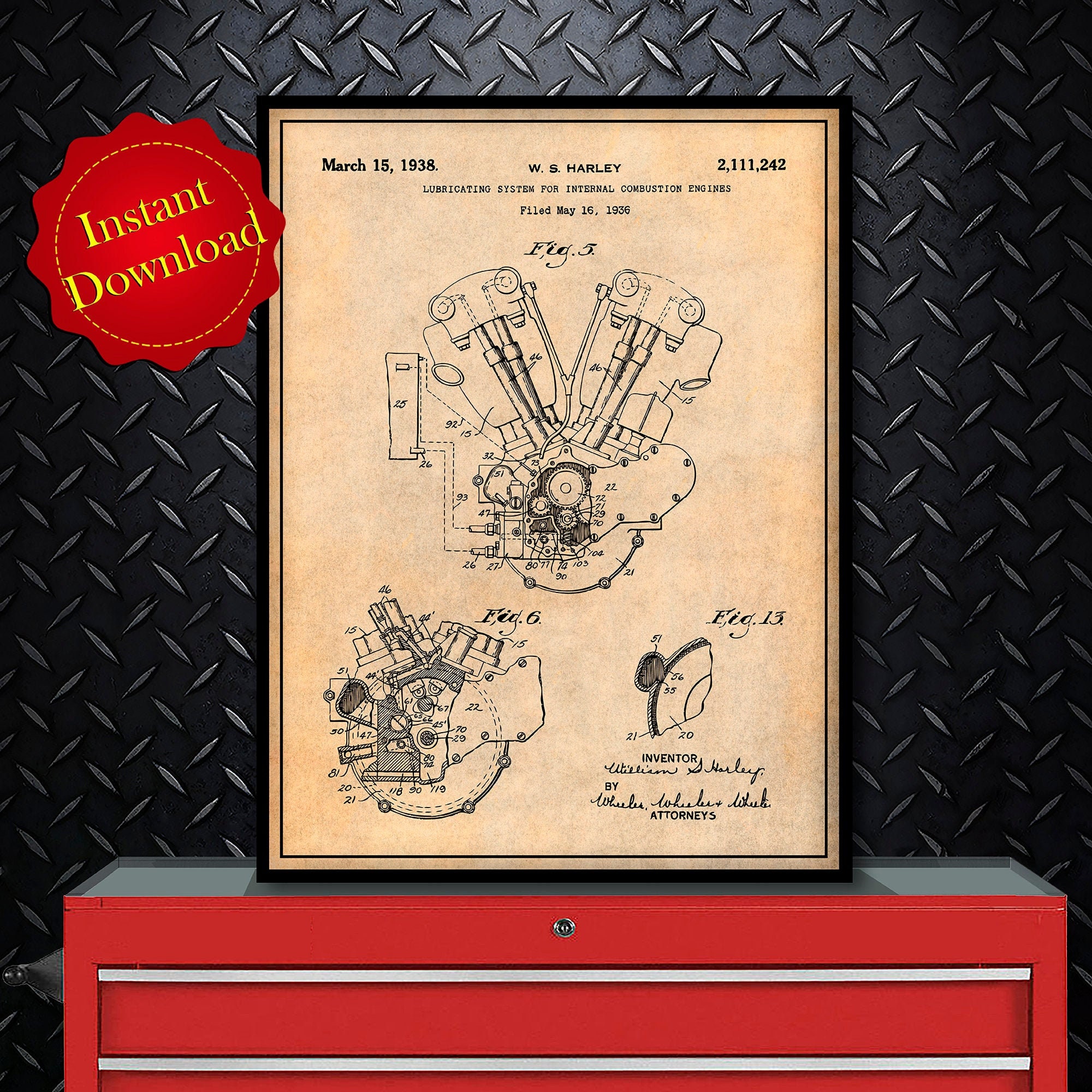 Harley Davidson Knucklehead Engine Printable Patent Print