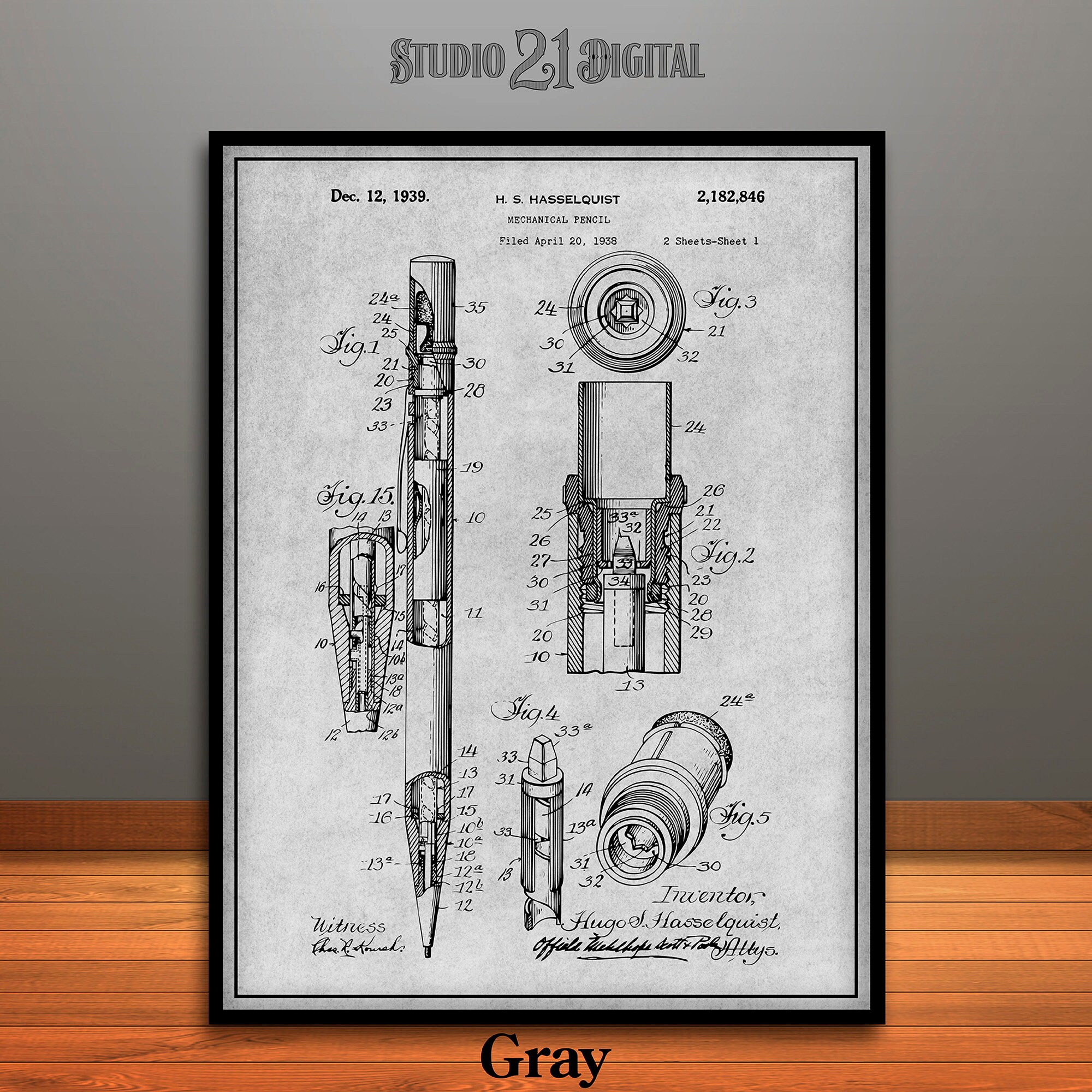 Mechanical Pencil Patent Digital Download Blueprint Architect Etsy