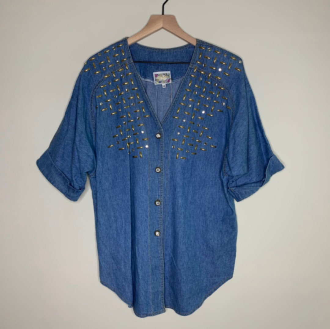 Eve Blouse Blue & Gold Spots