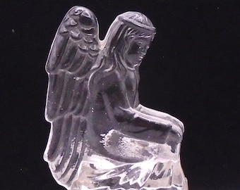 Vintage Thick Crystal Clear Glass Guardian Angel Votive Candle Holder