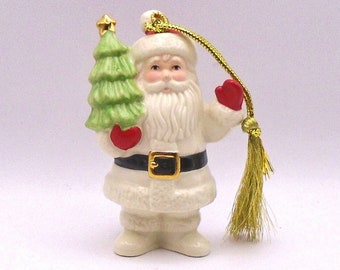 Vintage Lenox Santa With Christmas Tree Ornament, Red Hat and Mittens
