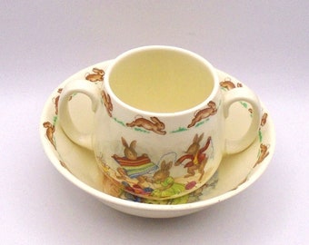 Vintage Royal Doulton "Bunnykins" Fine English Bone China Cup and Bowl, Made in England