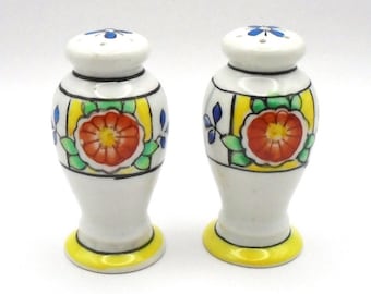 Vintage Colorful Flower Pattern Salt and Pepper Shakers, Japan