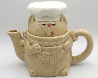 Vintage Chubby Cat Chef Teapot by Enesco Japan 1982