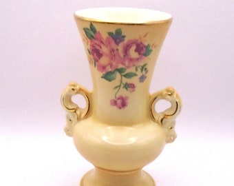 Vintage 1940's Spaulding China Co. Wild Rose 6" Vase, Gold Detailing