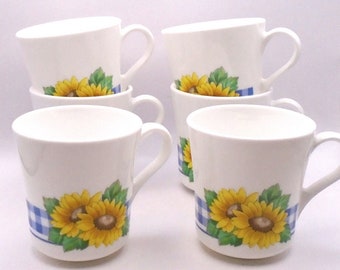 Vintage "Sunsations" Pattern Corning Ware Tea /Coffee Cups, Set of 6 Cups, Made in USA, Circa 1970's