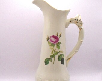 Vintage Redoute Pink Roses Collection by Formalitis of Baum Bros. Gold Trim Ceramic Pitcher