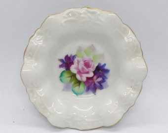 Vintage Lefton Hand Painted Ceramic Trinket Dish Rose Pattern 4672