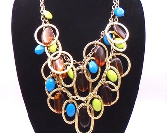 Vintage Large Two Strand Joan Rivers Classics Drop Statement Necklace in Original Bag and Box Gold Tone Chain, Adjustable Length