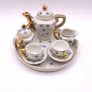 Vintage Miniature Tea Set: Blue Floral Porcelain, Made in Occupied Japan