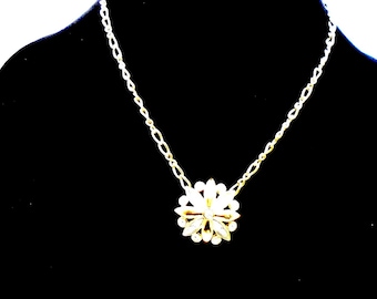 Vintage Signed Monet Crystal  Rhinestone and Goldtone Flower Necklace