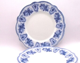 Antique 1897 W.H. Grindley & Co. Brussels Blue Pattern Dessert / Lunch Plates, Set of 3, Made in England, Rare Find