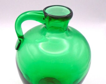 Vintage Mid-Century Modern Art Glass 7" Green Glass Jug