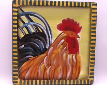 Vintage StoneLite Regal Rooster Hand-Painted, by Clay Art