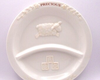 Vintage Precious Baby Divided Plate Ceramic with Sheep and ABC's Blocks 7-1/2 Inch