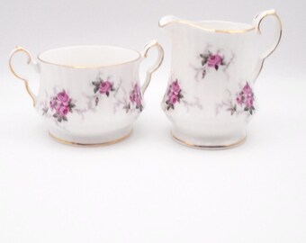 Hammersley Spode Princess House Sugar Bowl and Creamer Set, Windsor Rose Pattern, Fine Bone China, Made in England