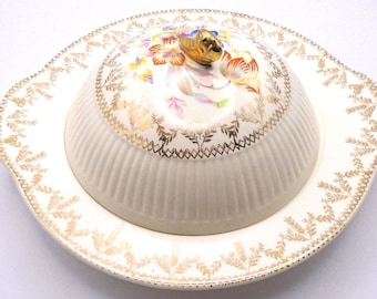 Vintage Royal China Covered Dish with 22 kt Gold and Hand Painted Flowers, Made in Sebring, Ohio USA