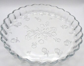 Vintage Savannah 10 Inch Pie / Quiche, Anchor Hocking, Floral Pattern