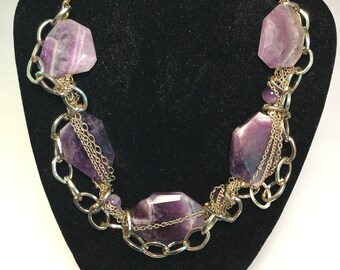 Vintage "Nakamol" Amethyst and Multi-Chain Necklace