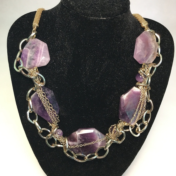 Vintage "Nakamol" Amethyst and Multi-Chain Necklace