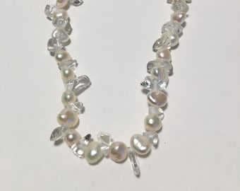 Vintage Faux Pearl, Crystal and Stone Beaded Necklace