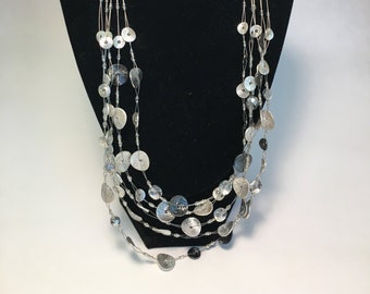 Vintage Bead, Silvertone Disk and Rhinestone Multi-strand Necklace