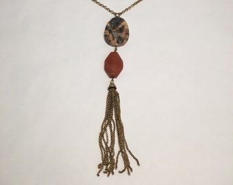 Vintage "Stone and Glass" Tassel and Pendant Necklace
