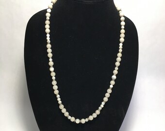 Vintage Glass Bead and Faux Pearl Necklace with Silver accent Beads